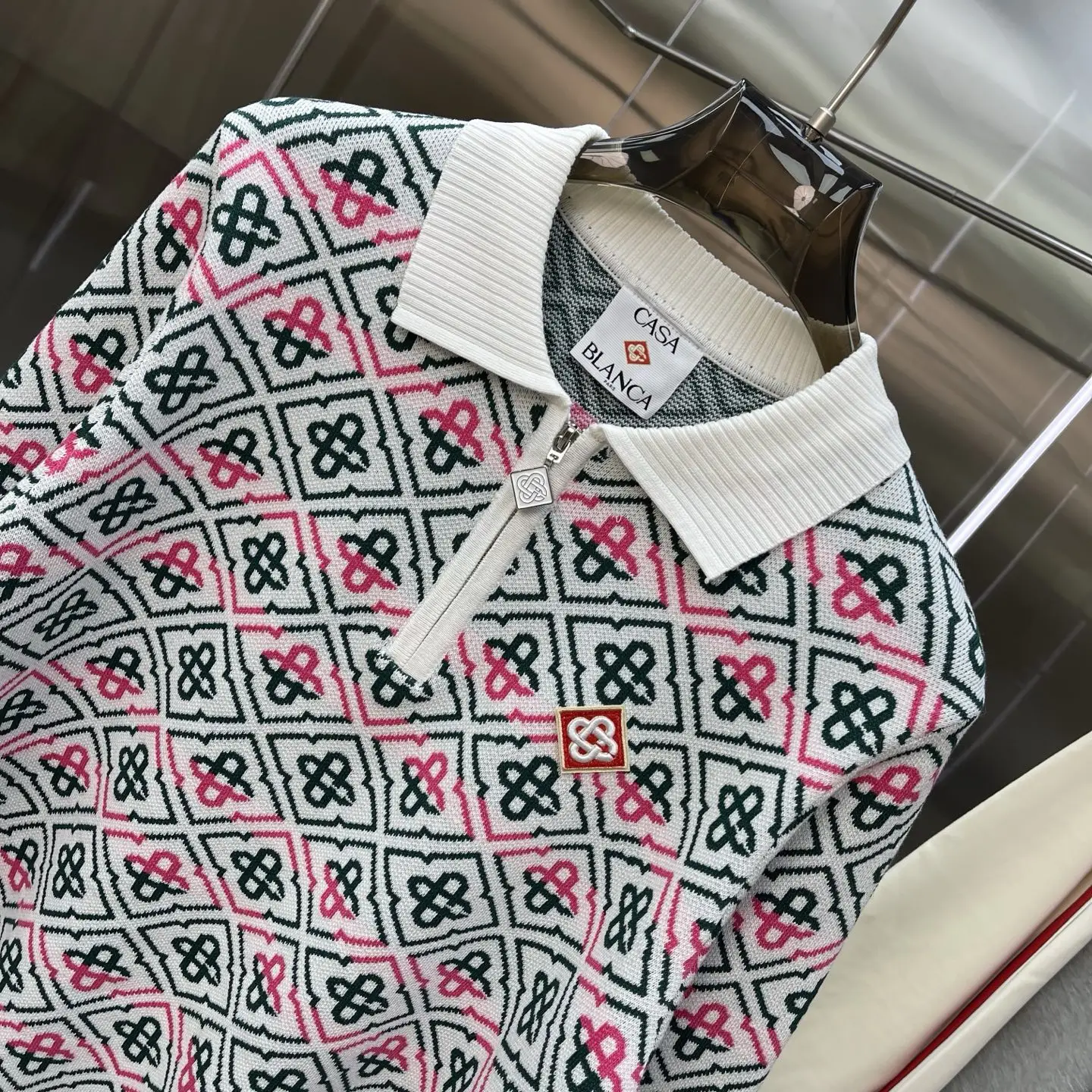 Geometric Intarsia Knit Polo Sweater D21523367 — view 3
