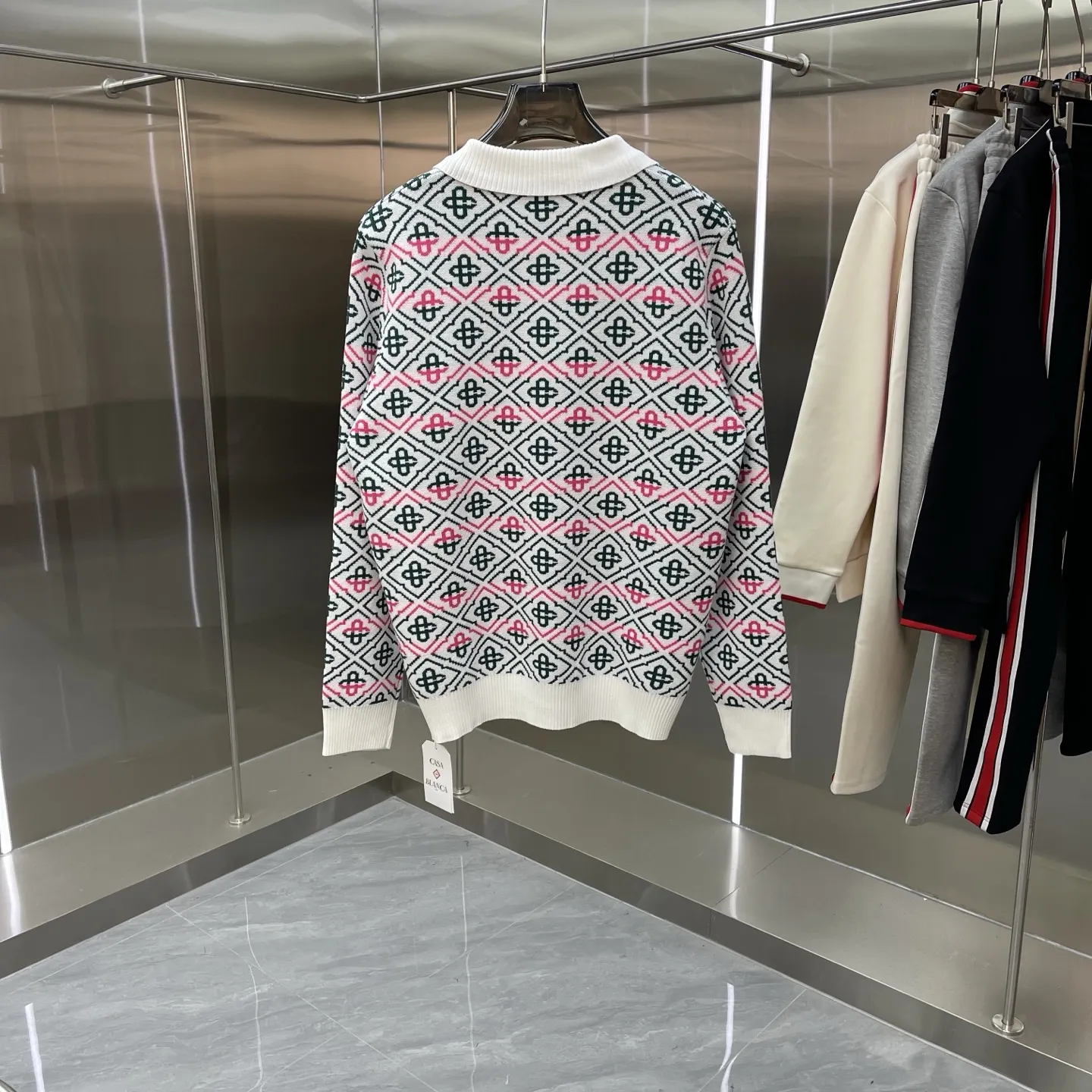 Geometric Intarsia Knit Polo Sweater D21523367 — view 6