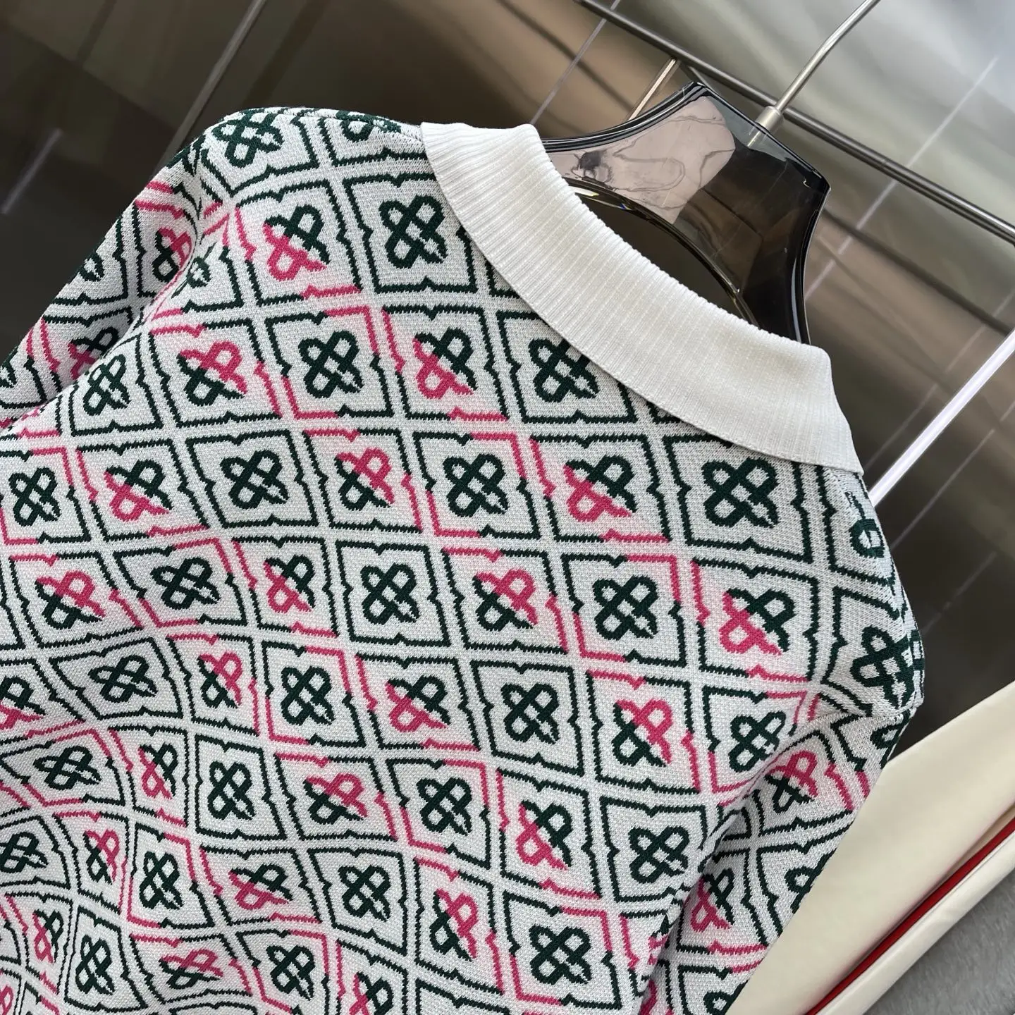 Geometric Intarsia Knit Polo Sweater D21523367 — view 8