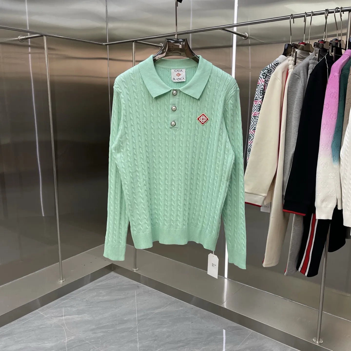 Cable-Knit Long-Sleeve Polo Sweater D21523365