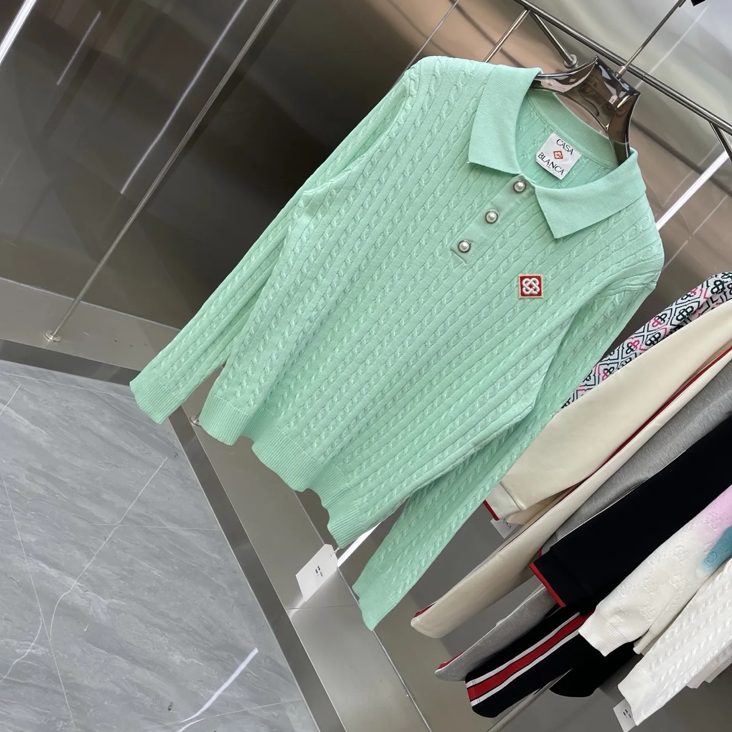 Cable-Knit Long-Sleeve Polo Sweater D21523365 — view 2