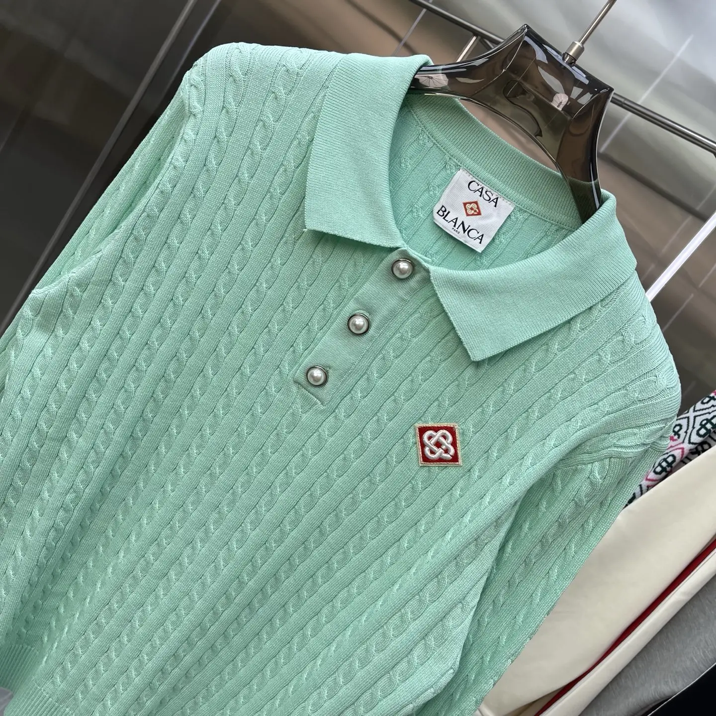 Cable-Knit Long-Sleeve Polo Sweater D21523365 — view 3