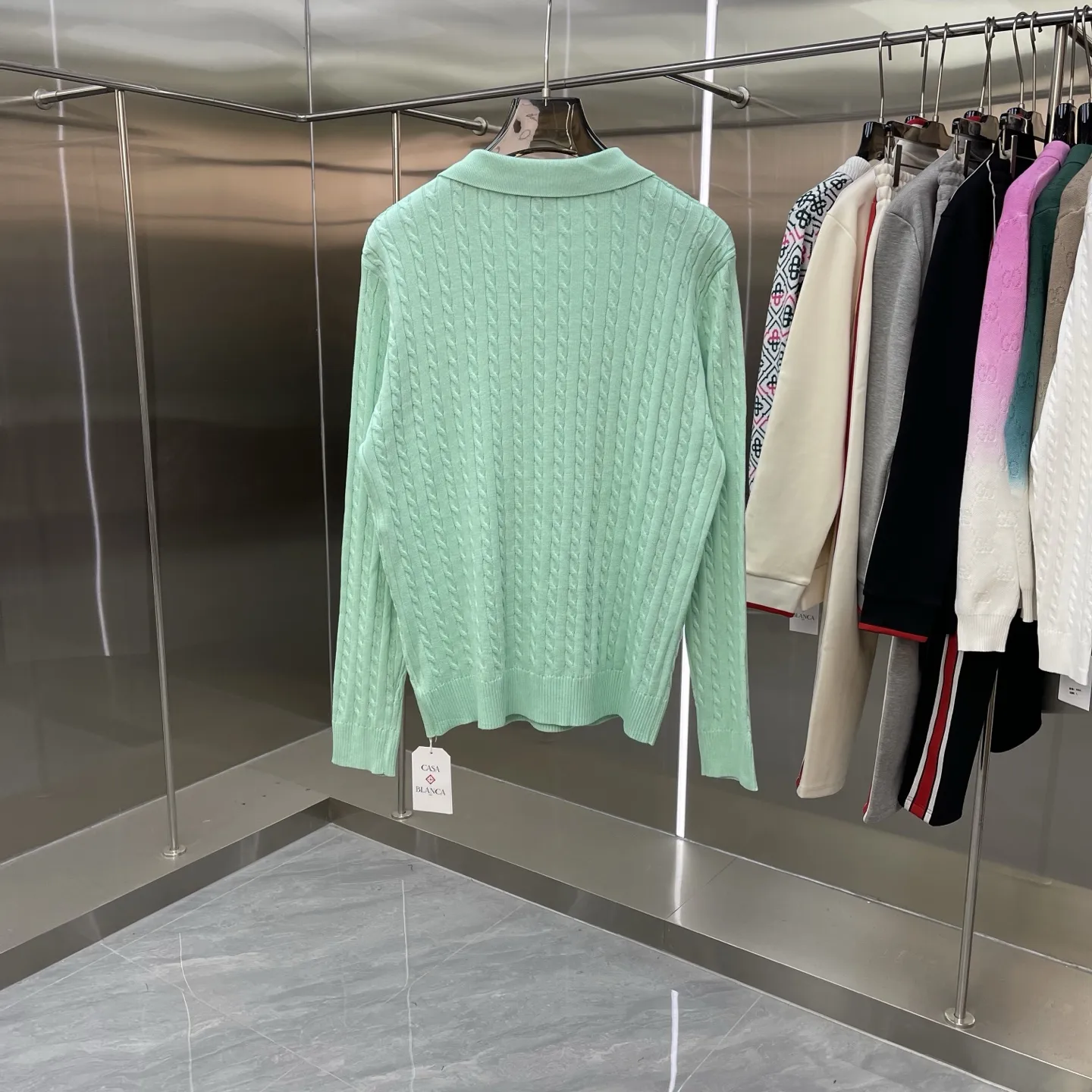Cable-Knit Long-Sleeve Polo Sweater D21523365 — view 6