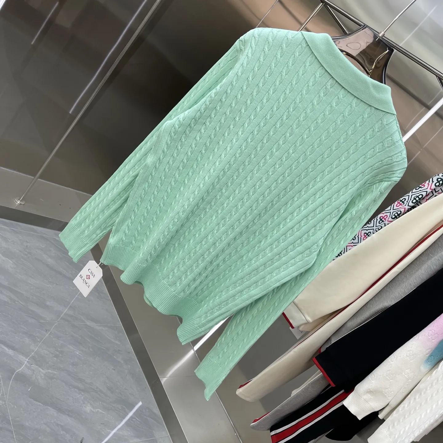 Cable-Knit Long-Sleeve Polo Sweater D21523365 — view 7