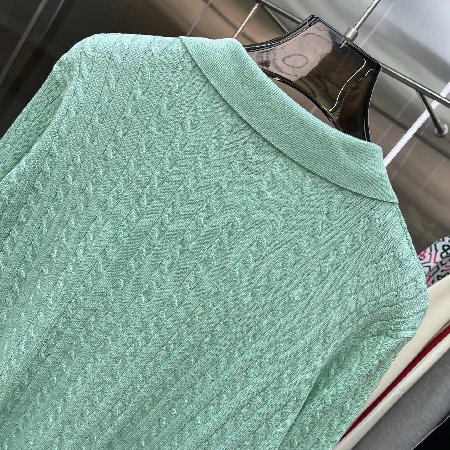 Cable-Knit Long-Sleeve Polo Sweater D21523365 — view 8
