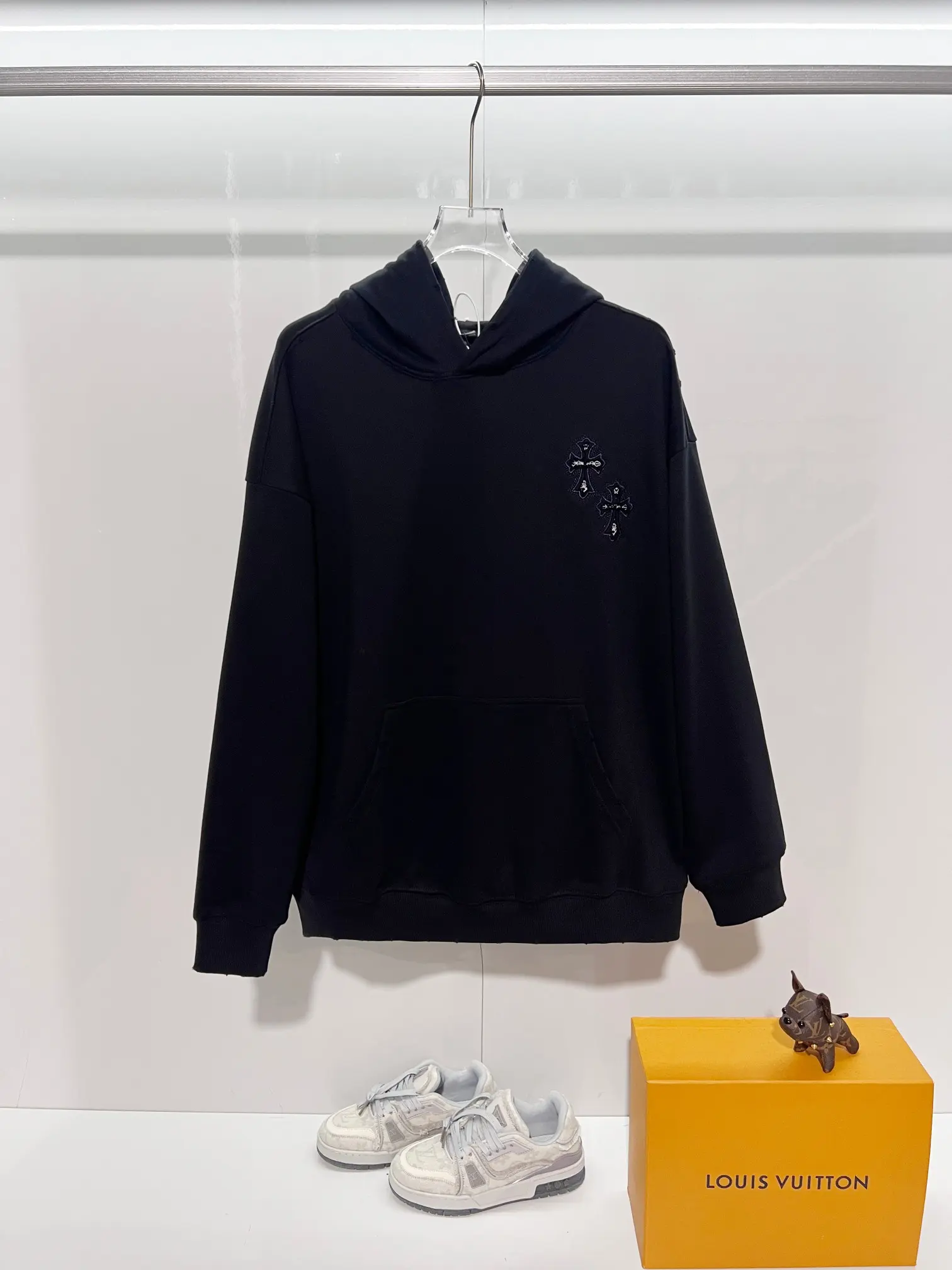 Cross Embroidered Distressed Hoodie D22022842