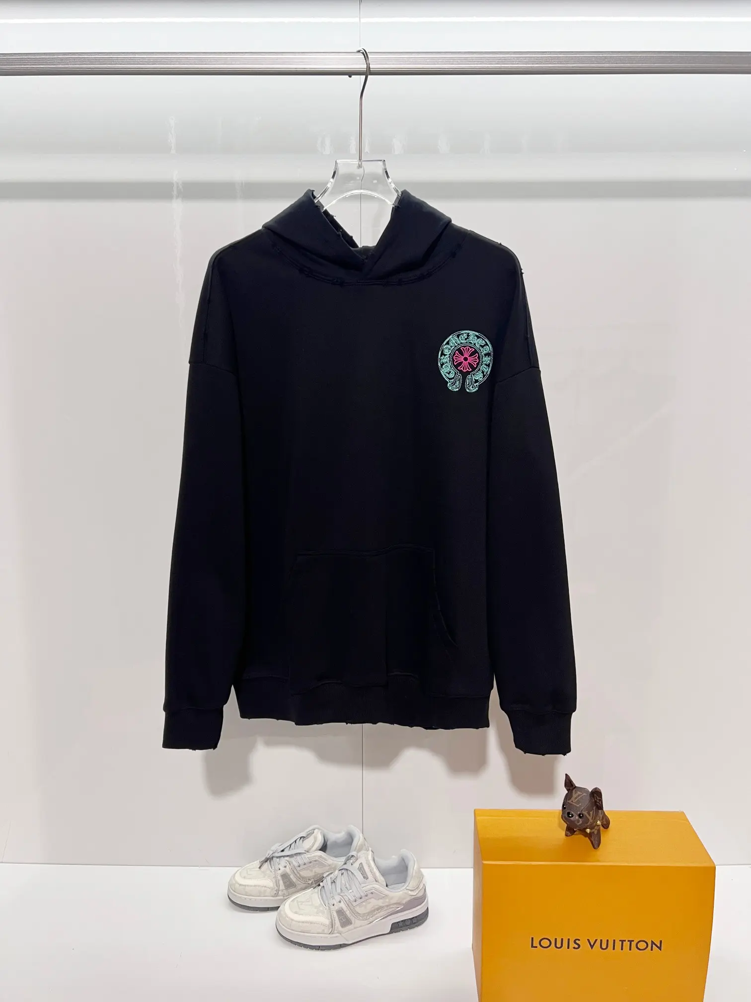Logo-Embroidered Distressed Cotton Hoodie D22022850
