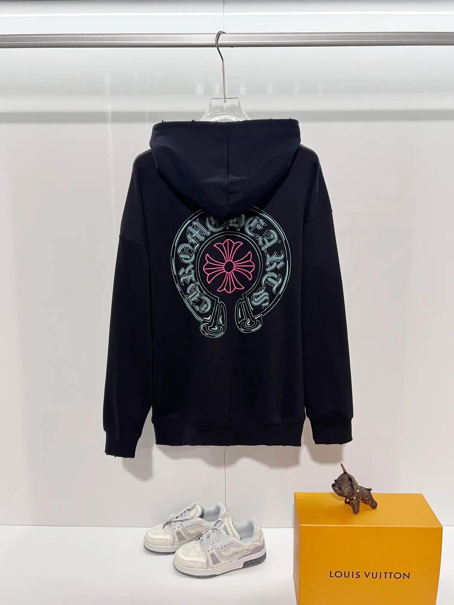 Logo-Embroidered Distressed Cotton Hoodie D22022850 — view 2
