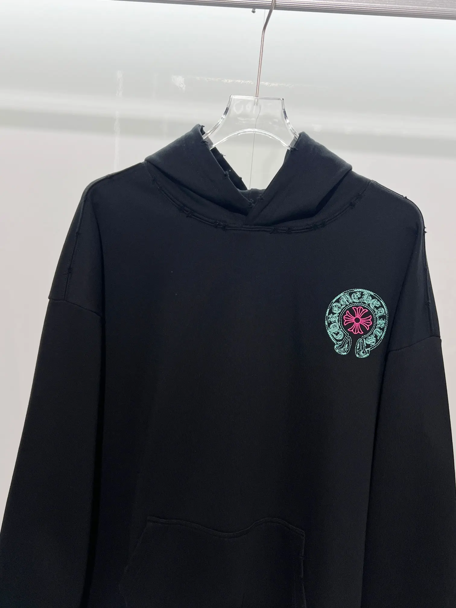 Logo-Embroidered Distressed Cotton Hoodie D22022850 — view 3