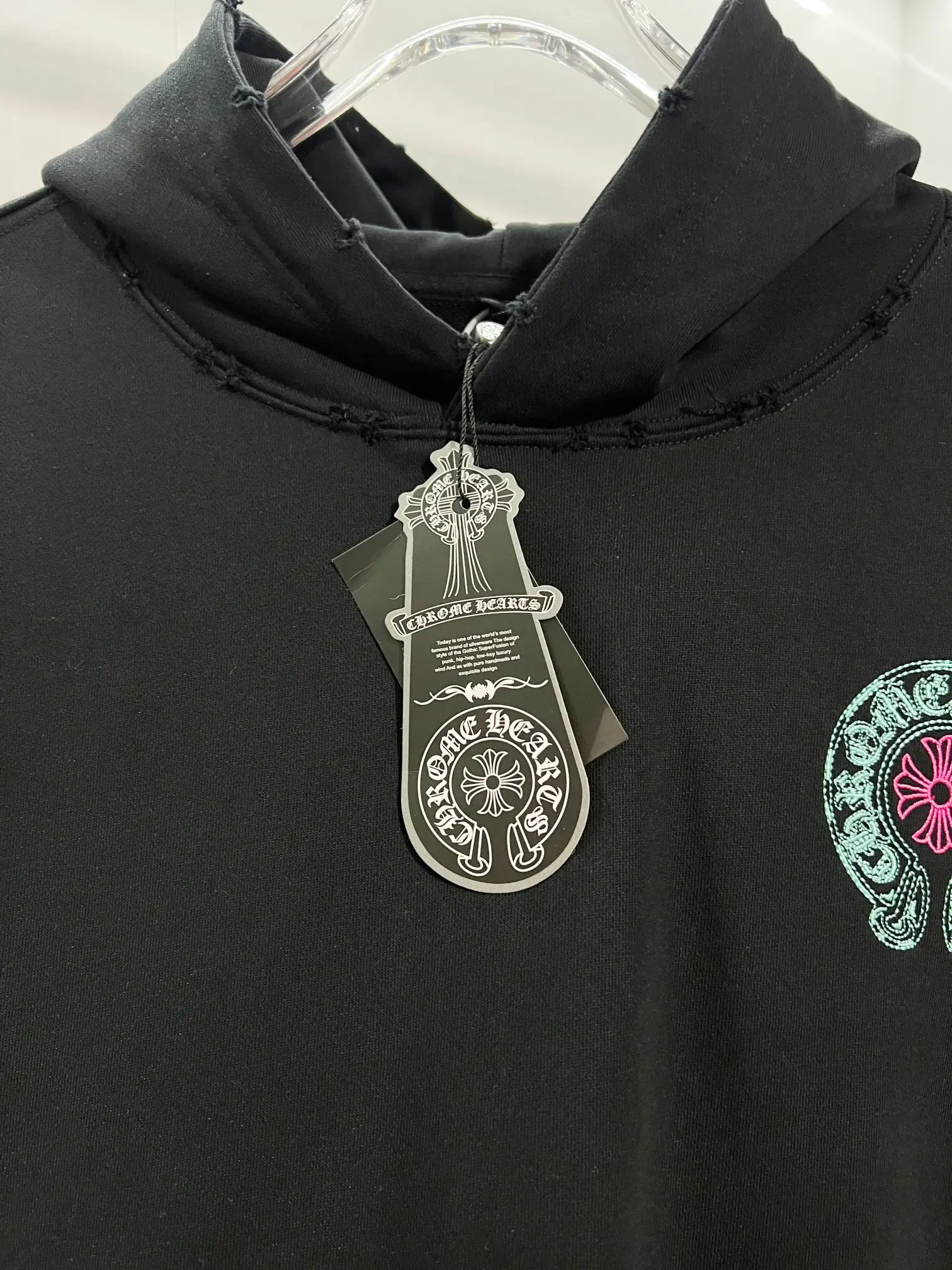 Logo-Embroidered Distressed Cotton Hoodie D22022850 — view 6