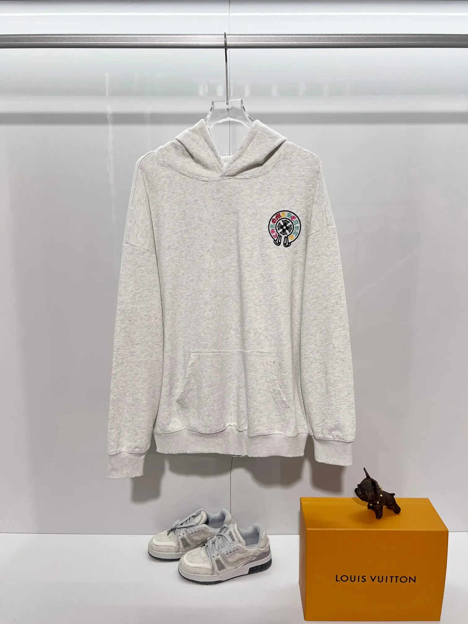 Logo Embroidery Distressed Cotton Hoodie D22022849