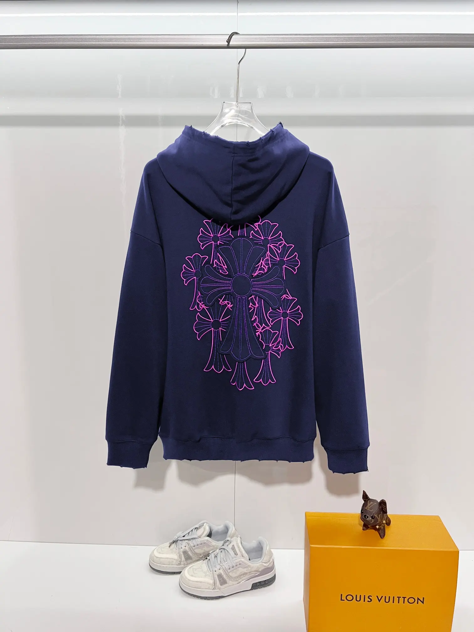 Cross Patch Distressed Cotton-Jersey Hoodie D22022853 — view 2
