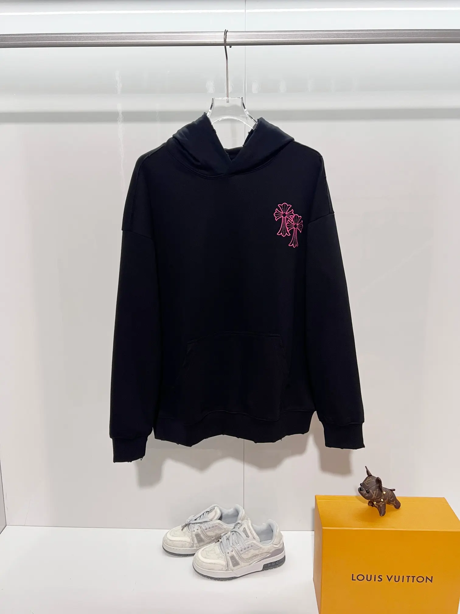 Cross Patch Distressed Cotton Hoodie D22022852
