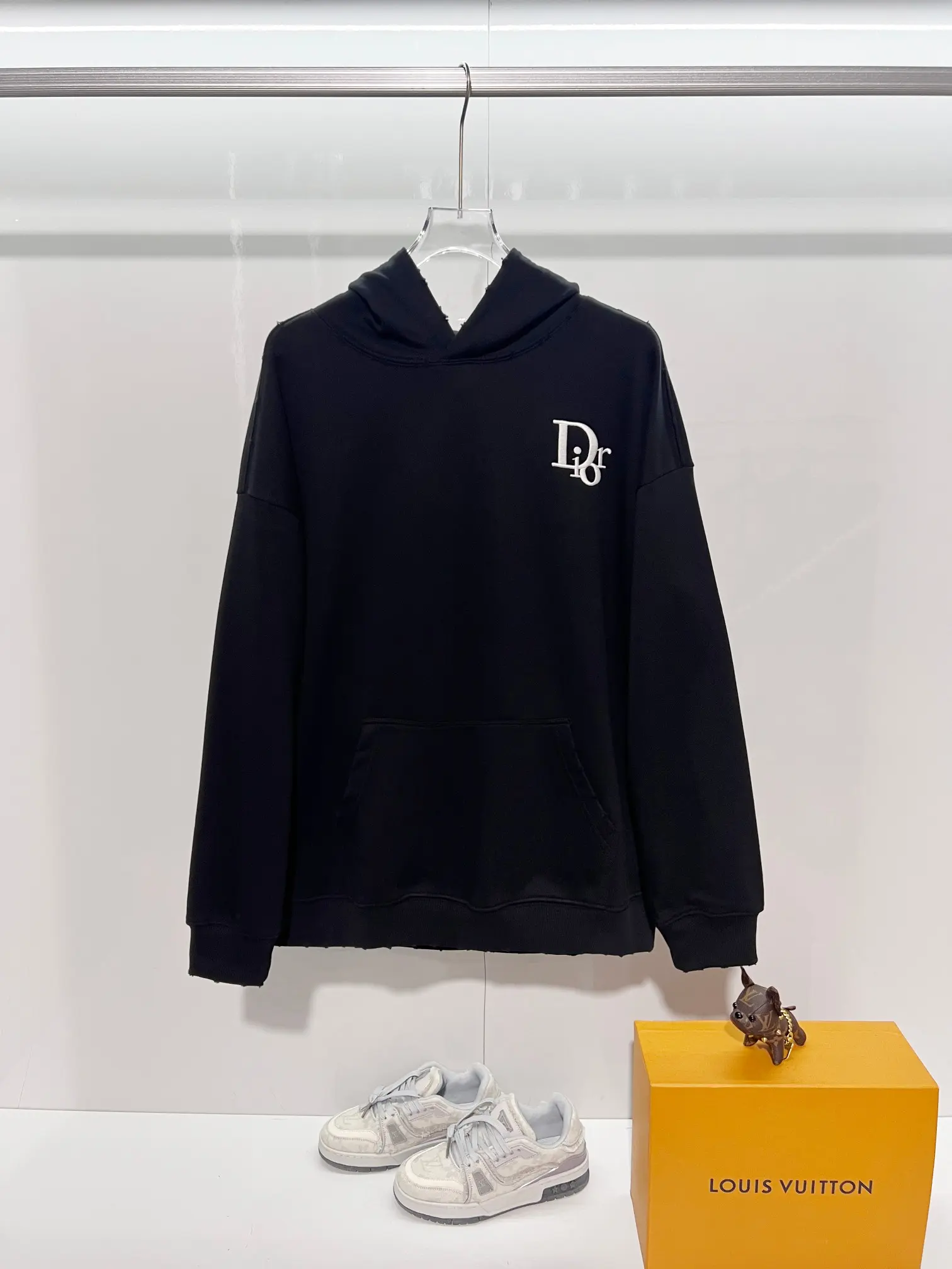 Logo Embroidery Distressed Cotton Hoodie D22022836