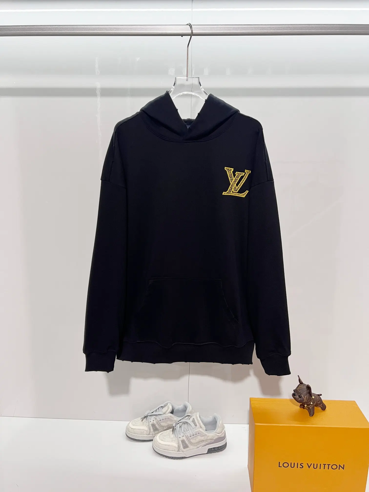 Embroidered Logo Distressed Cotton Hoodie D22022838
