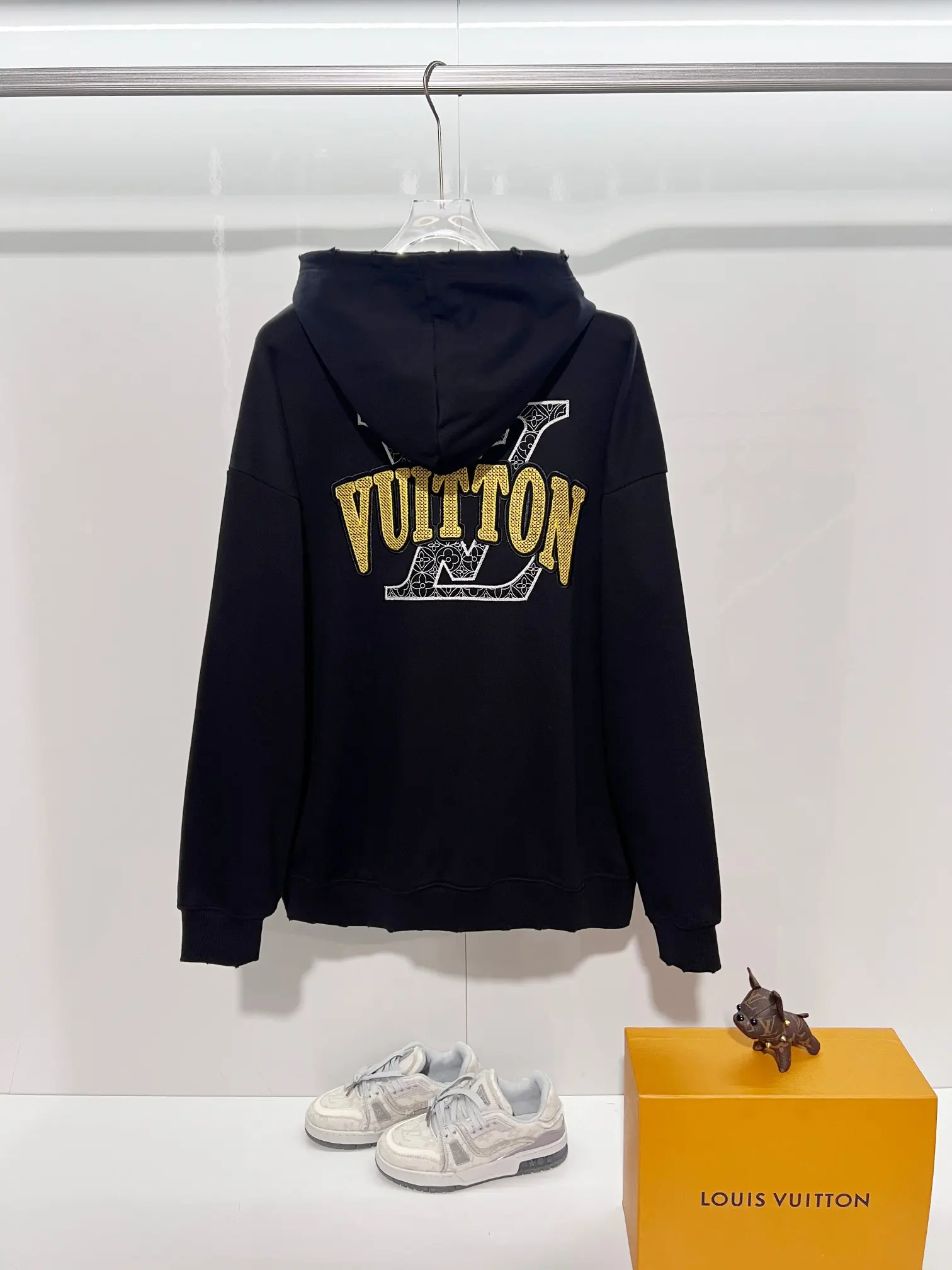 Embroidered Logo Distressed Cotton Hoodie D22022838 — view 2