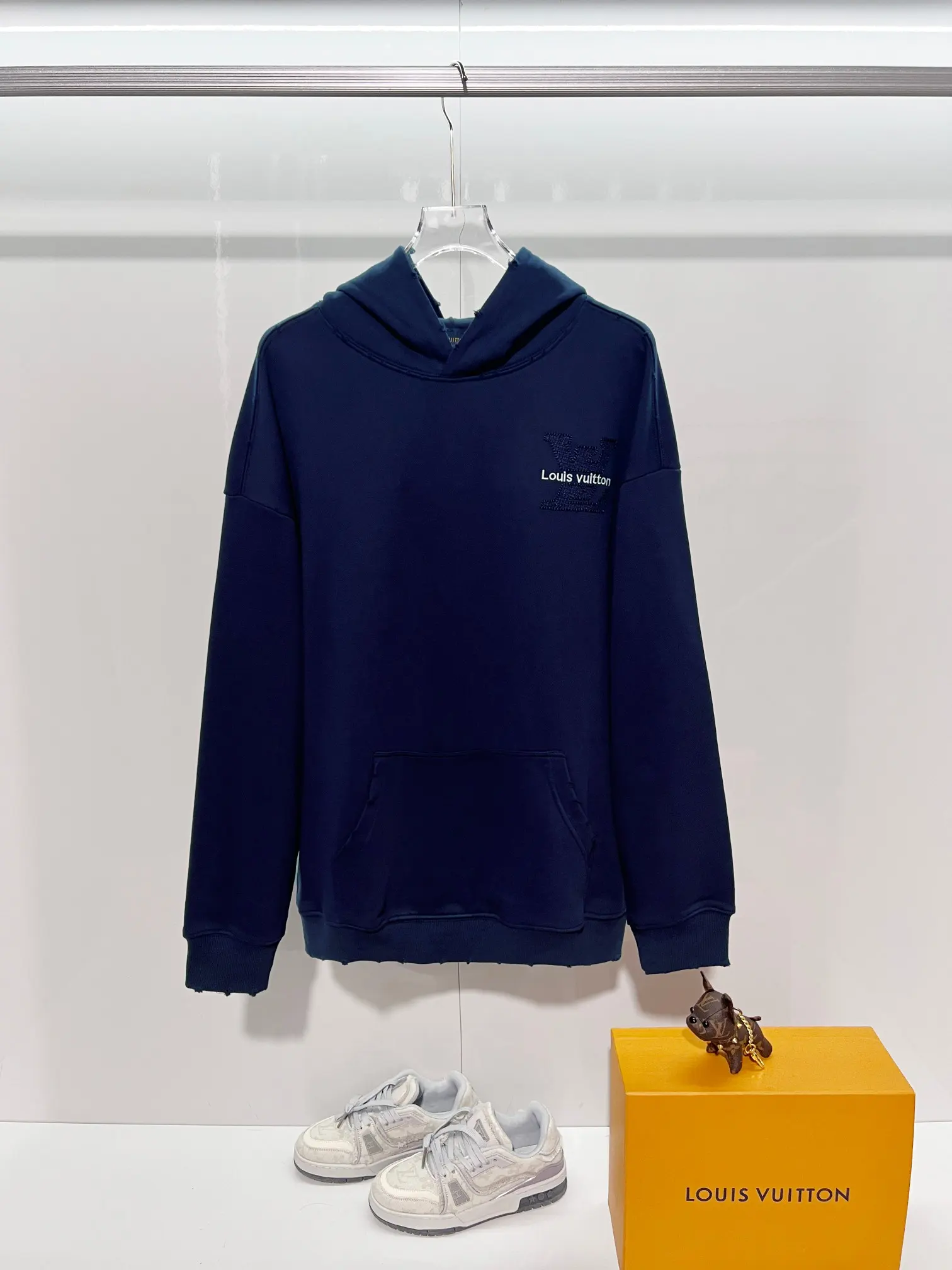 Distressed Logo Embroidery Cotton Hoodie D22022841