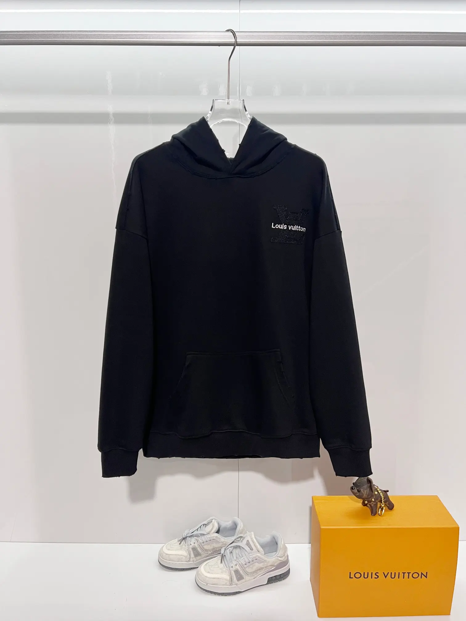 Distressed Logo Embroidered Cotton Hoodie D22022840