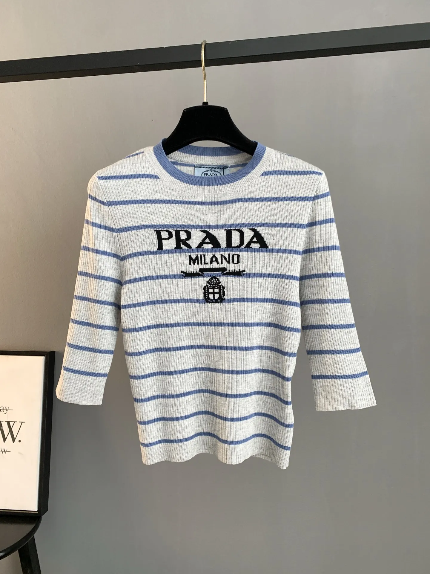 Logo Intarsia Striped Wool Knit Top D22022758