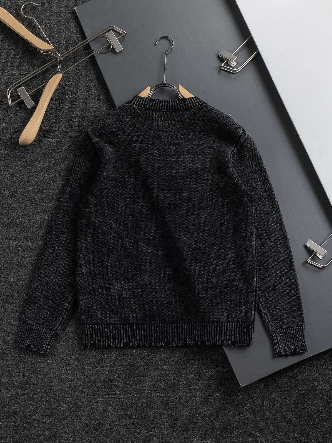 Logo-Embroidered Distressed Wool-Blend Sweater D22522741 — view 2