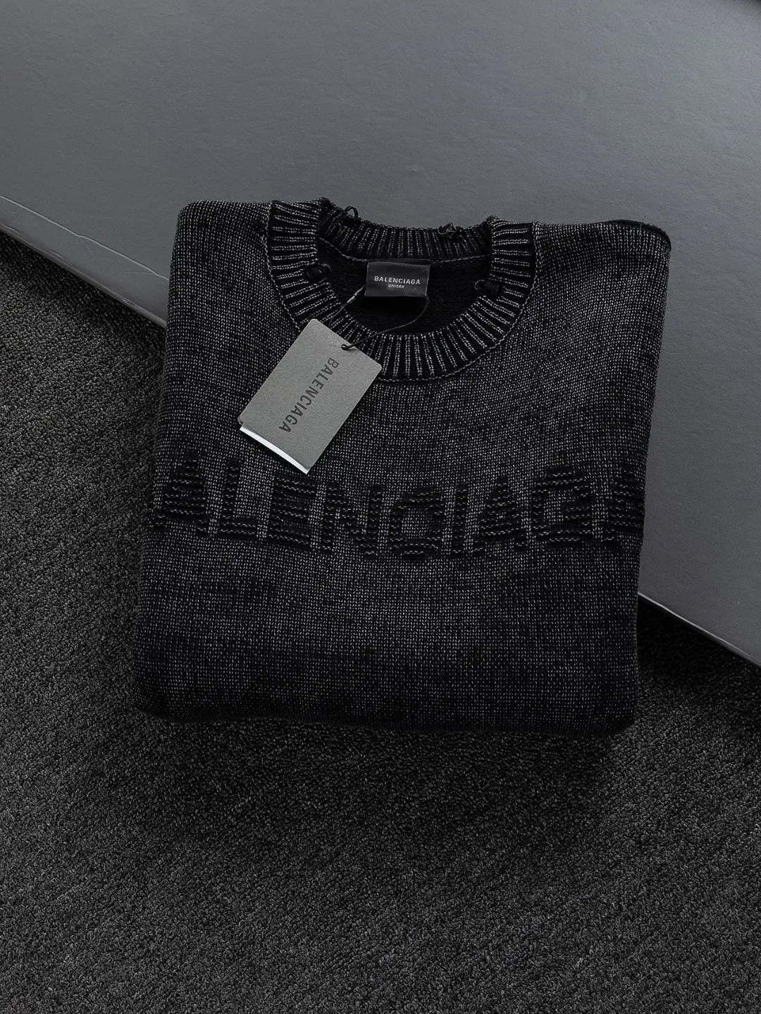 Logo-Embroidered Distressed Wool-Blend Sweater D22522741 — view 3