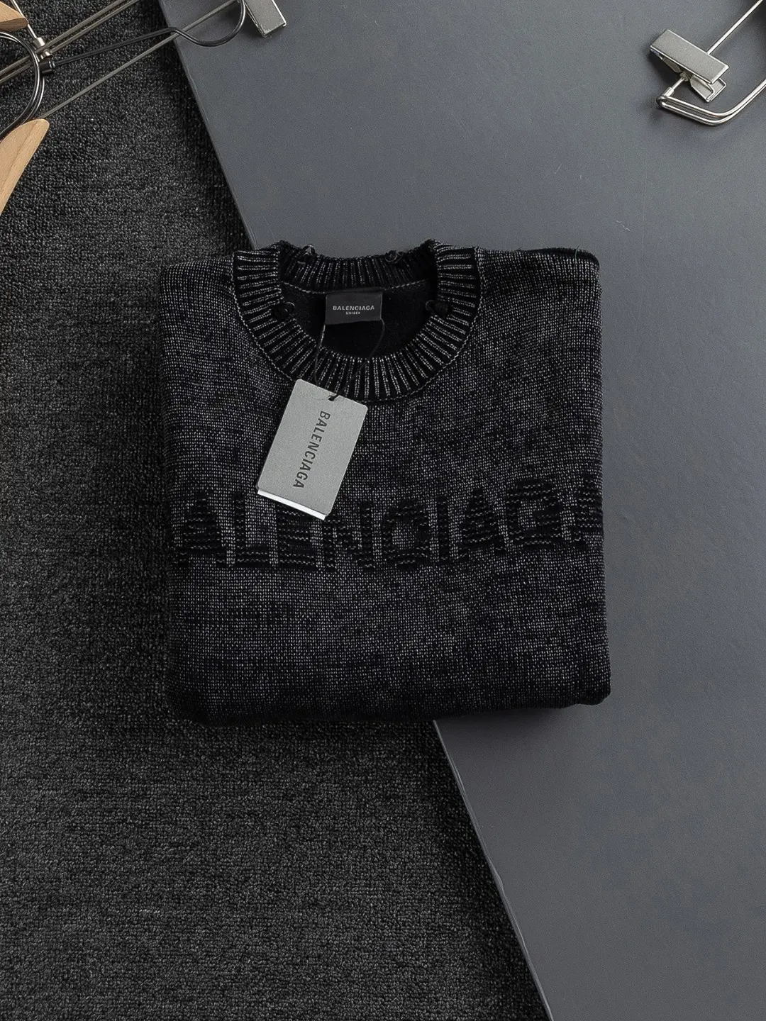 Logo-Embroidered Distressed Wool-Blend Sweater D22522741 — view 11