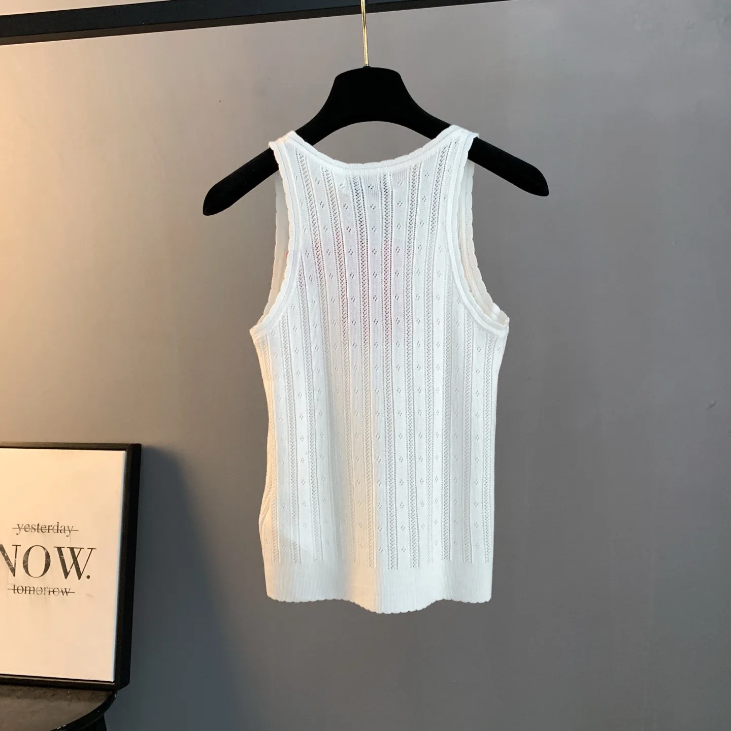 Logo-Patch Pointelle-Knit Cashmere-Blend Tank Top D22522898 — view 2