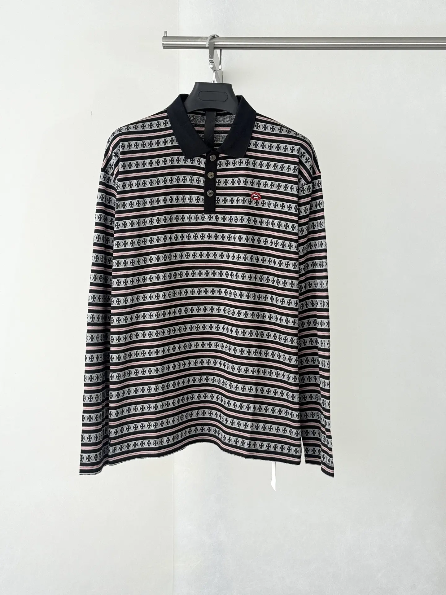 Monogram Cross Stripe Long-Sleeve Polo Shirt D23522620