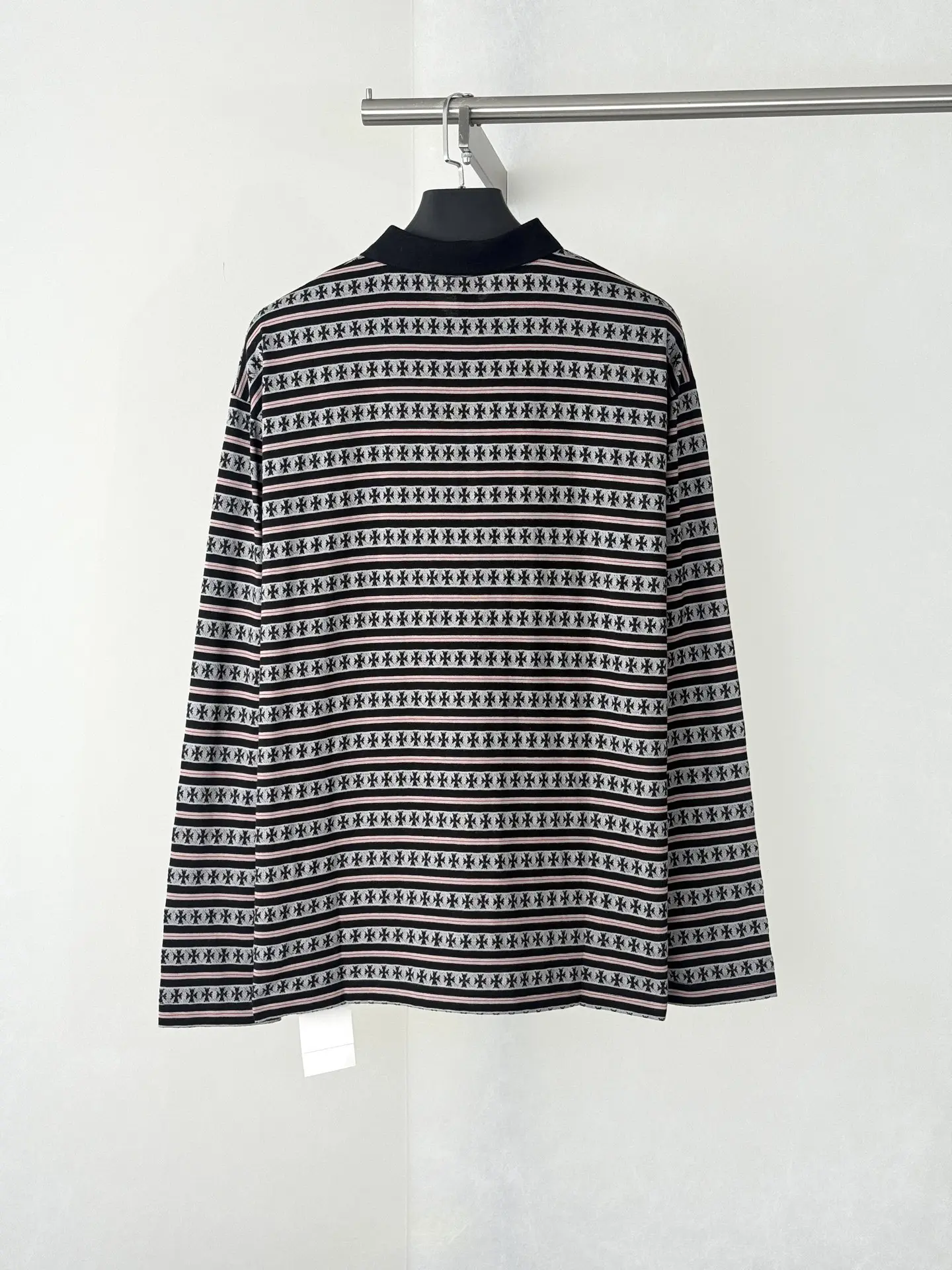 Monogram Cross Stripe Long-Sleeve Polo Shirt D23522620 — view 2