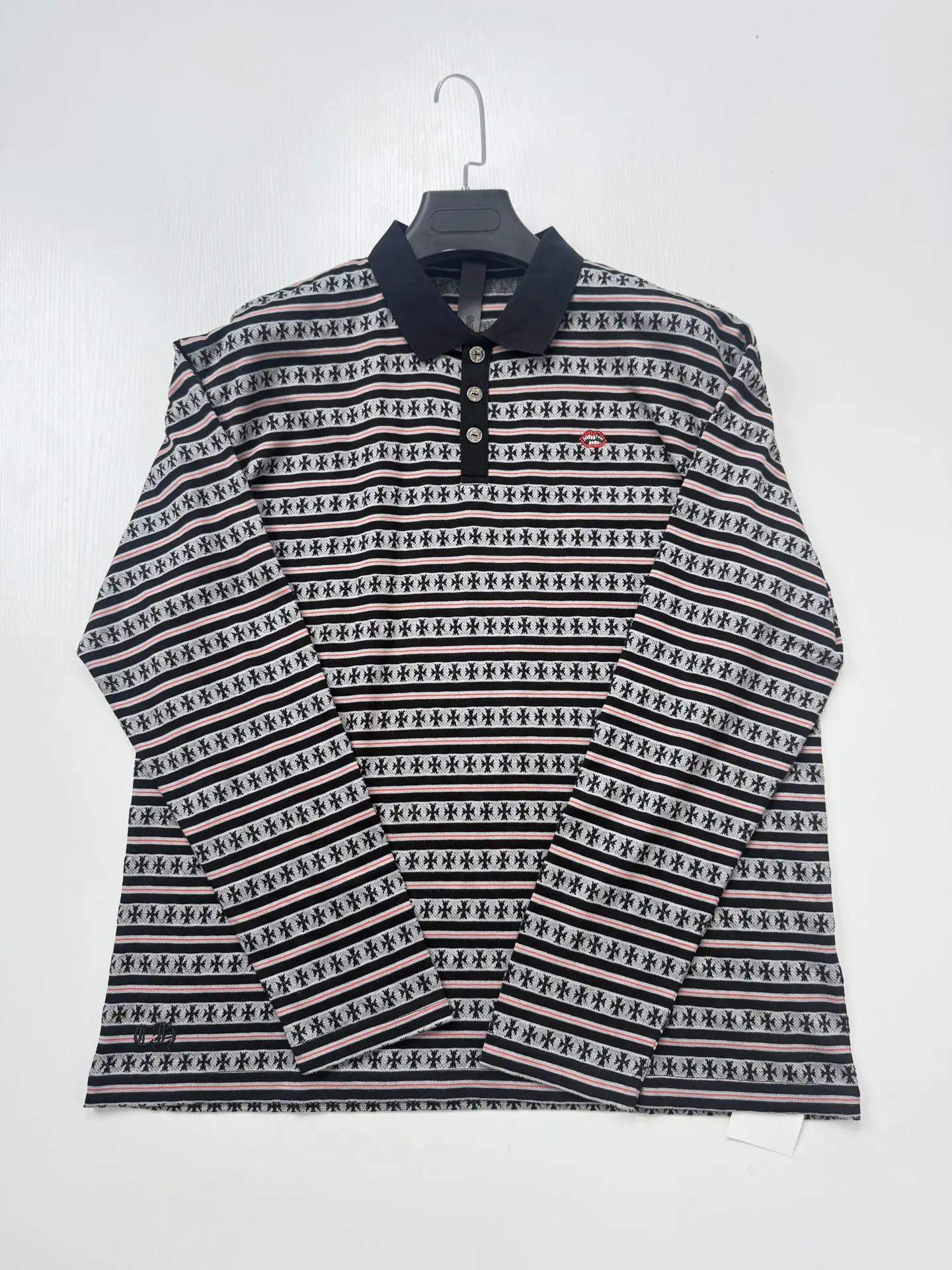 Monogram Cross Stripe Long-Sleeve Polo Shirt D23522620 — view 3