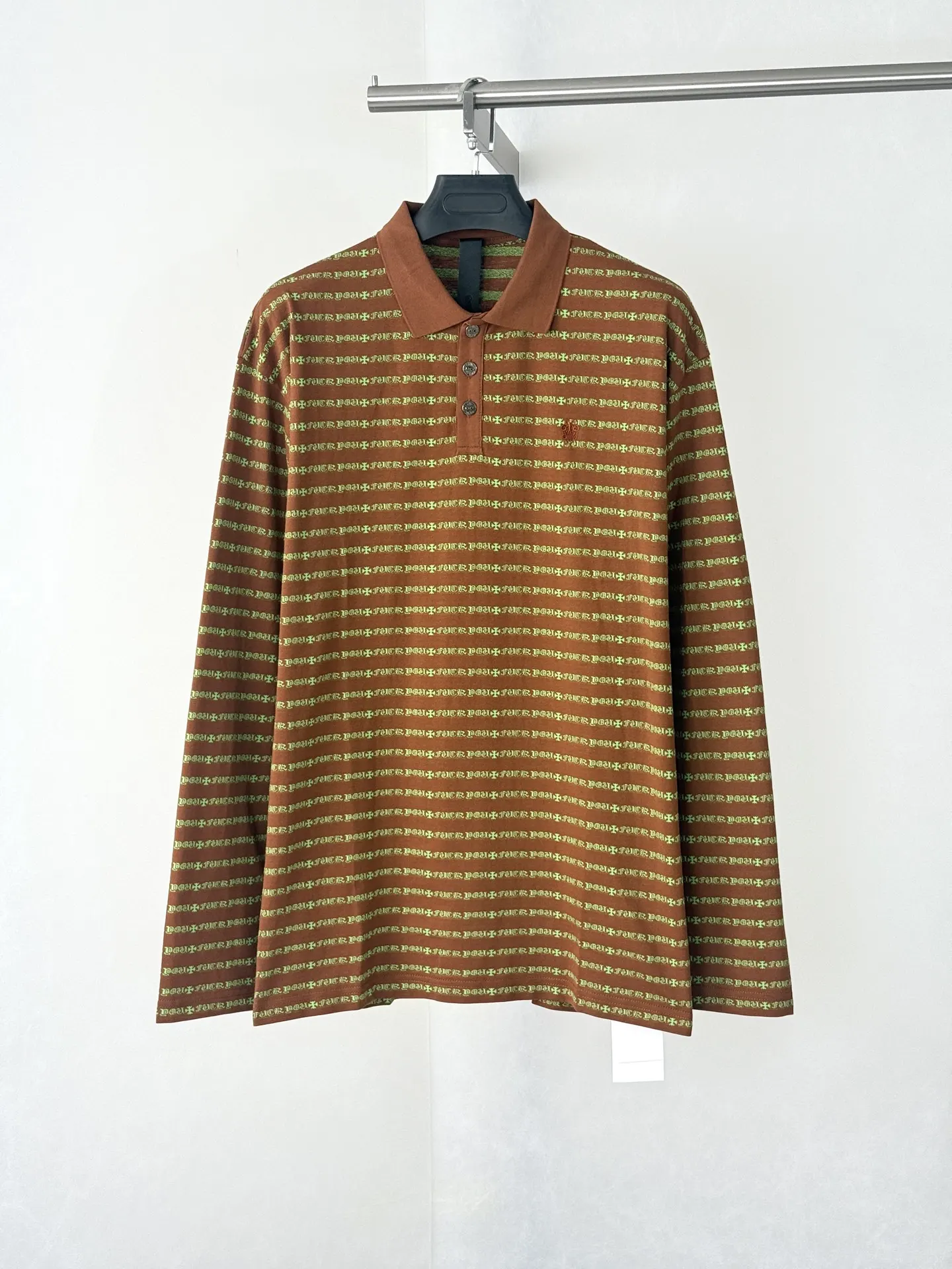 Chrome Hearts Monogram Stripe Long-Sleeve Polo Shirt D23522619