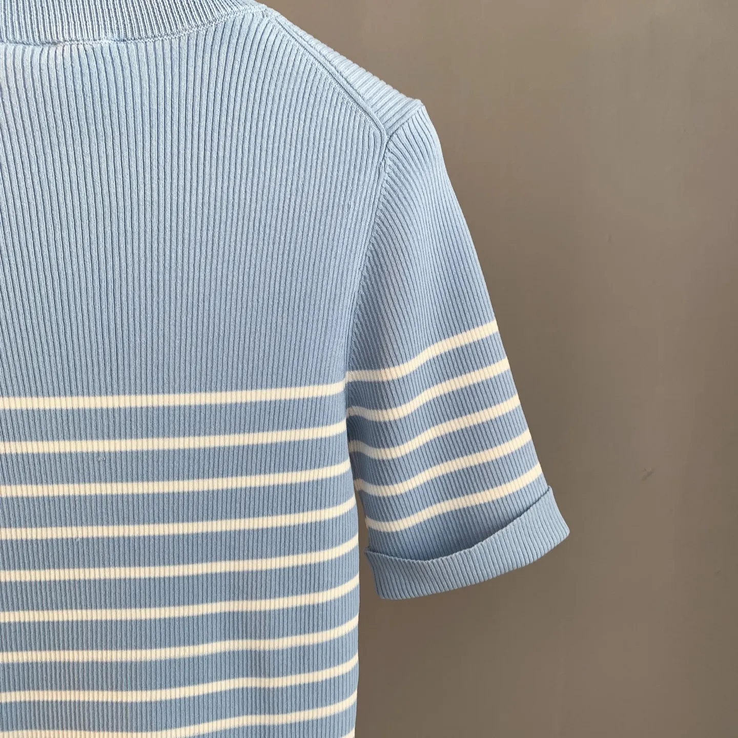Striped Ribbed-Knit Cotton T-Shirt D23522899 — view 8