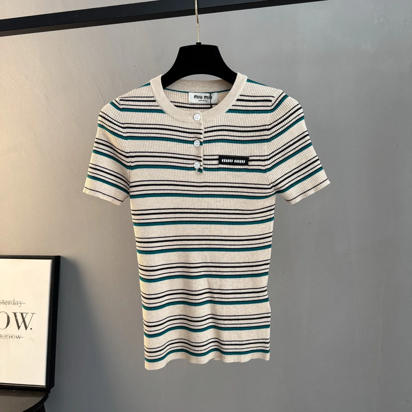 Striped Ribbed-Knit Henley Top D23522755