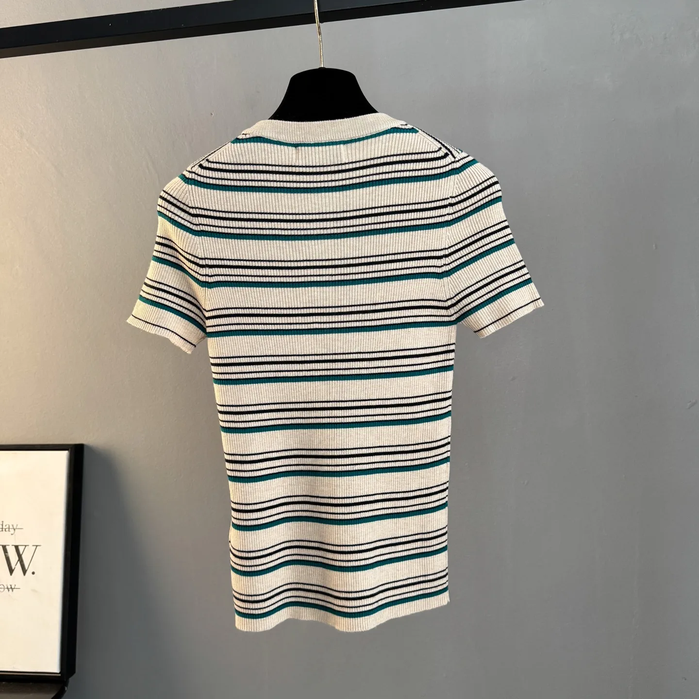Striped Ribbed-Knit Henley Top D23522755 — view 2