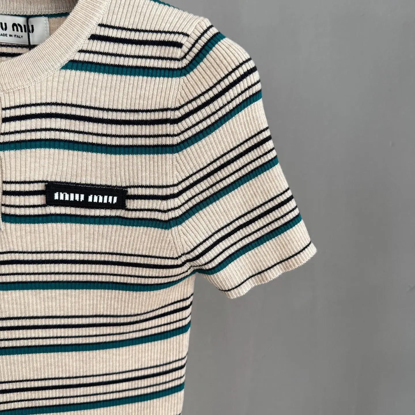 Striped Ribbed-Knit Henley Top D23522755 — view 4