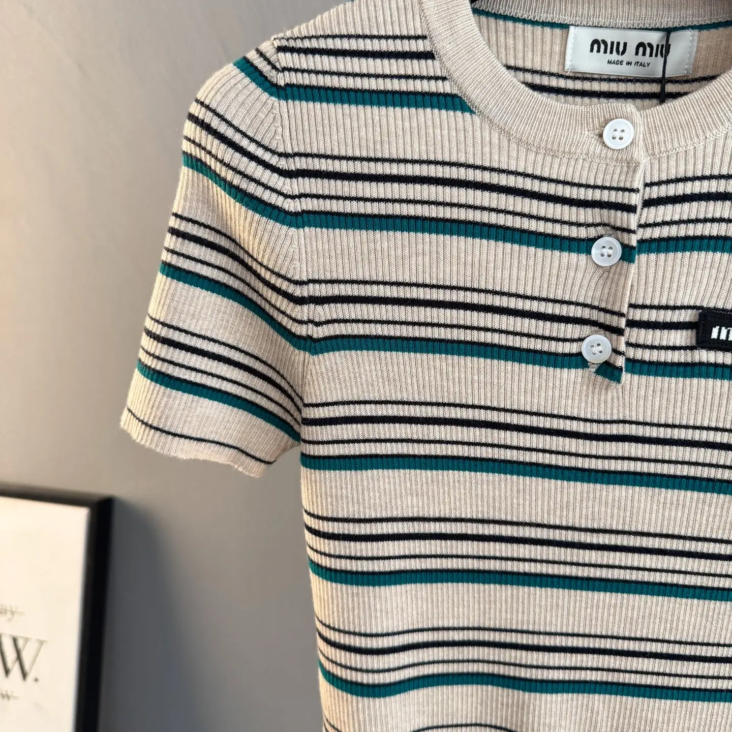 Striped Ribbed-Knit Henley Top D23522755 — view 5