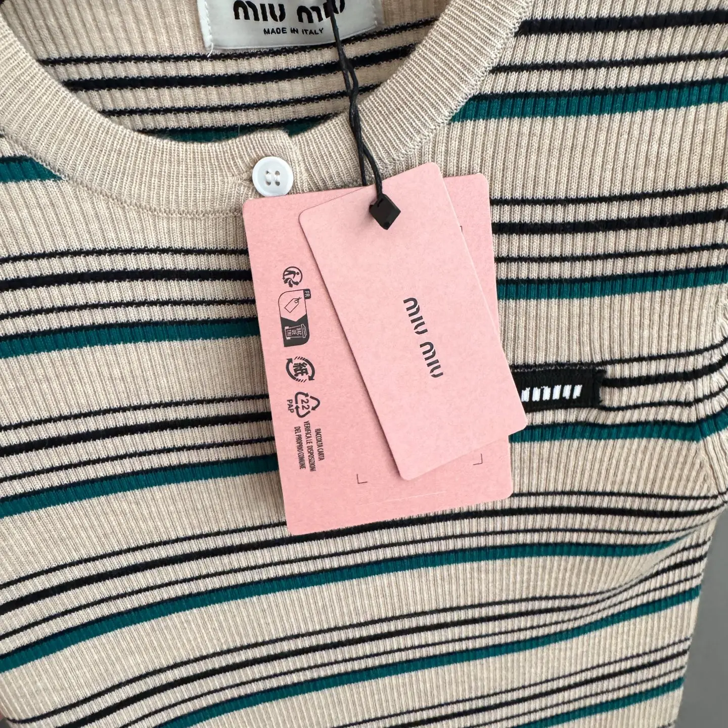 Striped Ribbed-Knit Henley Top D23522755 — view 6