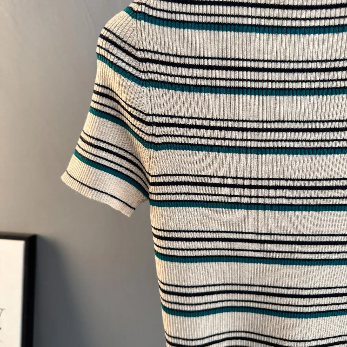 Striped Ribbed-Knit Henley Top D23522755 — view 7