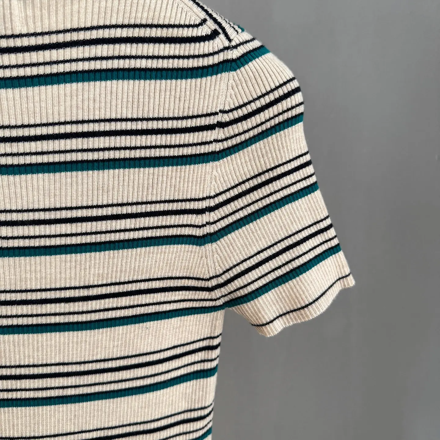 Striped Ribbed-Knit Henley Top D23522755 — view 9