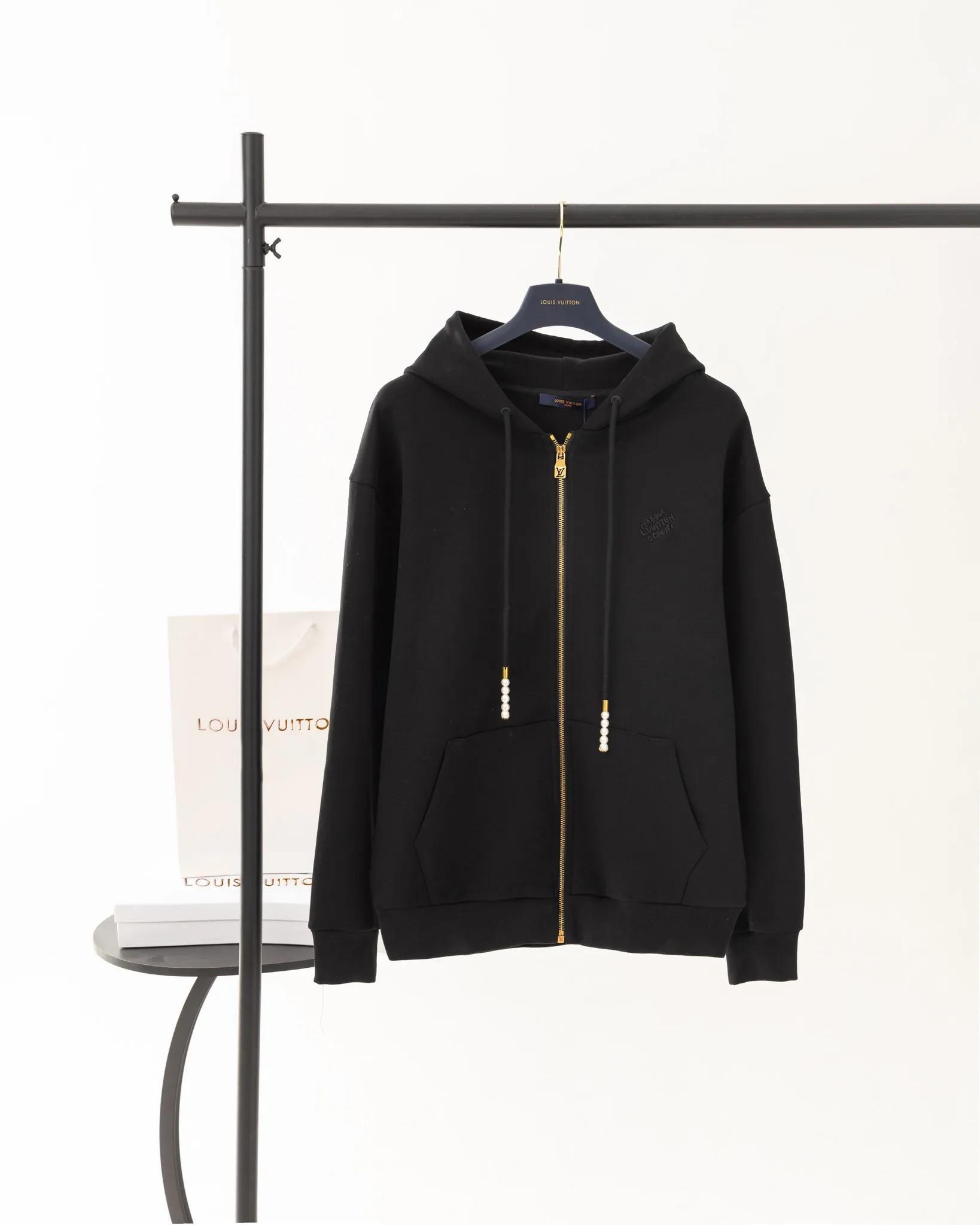 Logo Embroidered Zip-Up Hoodie with Pearl Details D24019904