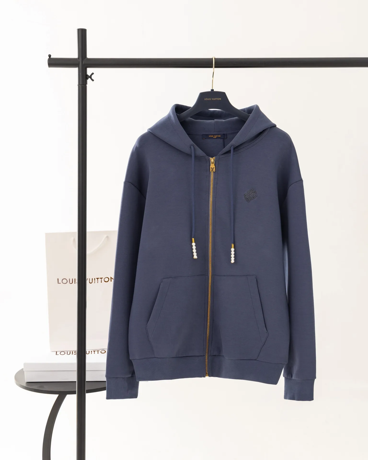 Logo Embroidered Zip-Up Hoodie with Pearl Details D24019902
