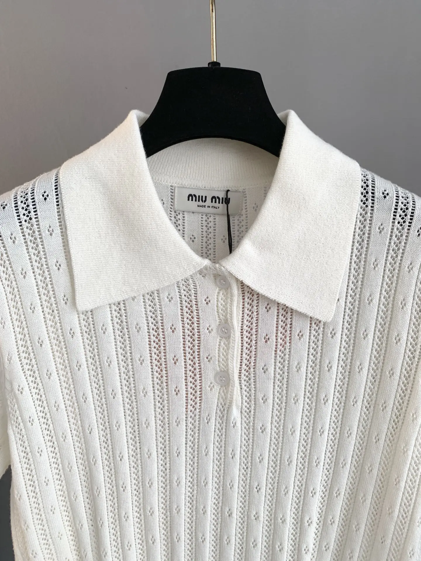 Pointelle Knit Cashmere-Blend Polo Shirt D24022763 — view 6