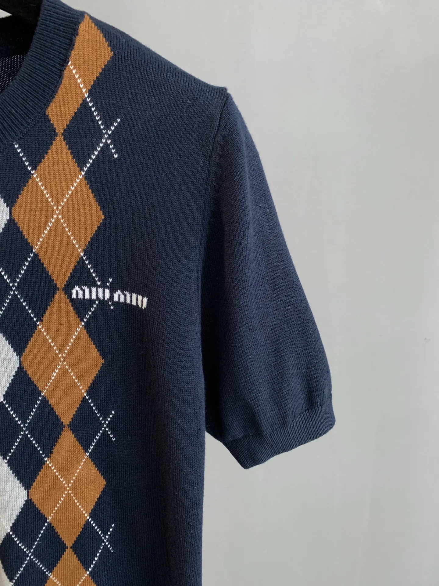 Argyle Intarsia Knit Short-Sleeve Sweater D24022759 — view 8
