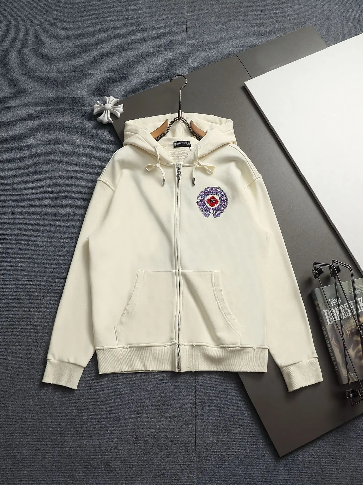 Chrome Hearts Acid-Wash Embroidered Zip-Up Hoodie D24521995
