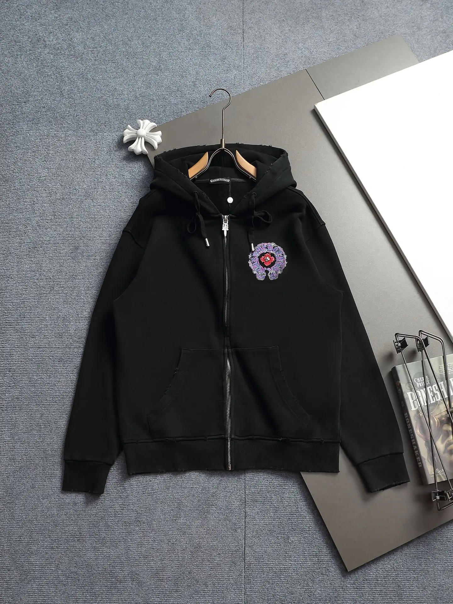 Chrome Hearts Acid-Wash Embroidered Zip-Up Hoodie D24521996