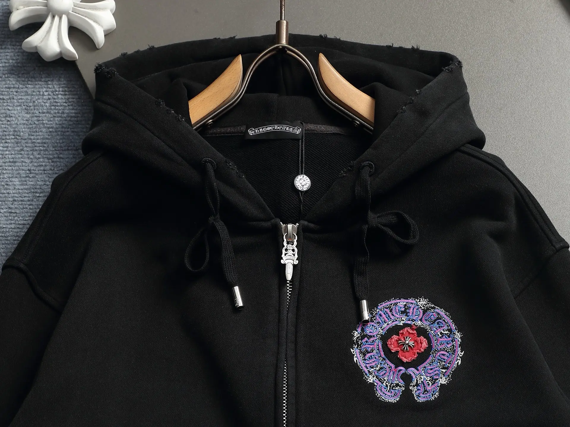 Chrome Hearts Acid-Wash Embroidered Zip-Up Hoodie D24521996 — view 2
