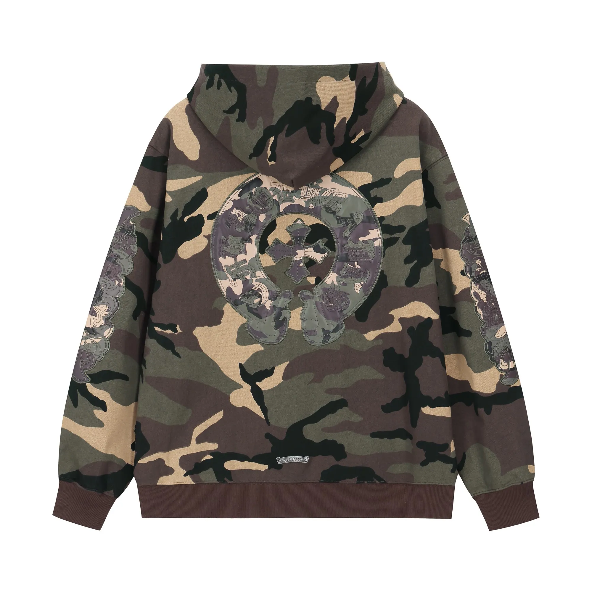 Camo Patchwork Embroidered Zip-Up Hoodie D24521451