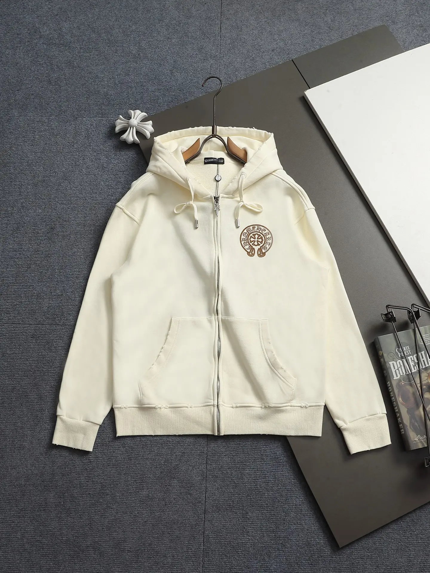 Logo Embroidery Distressed Zip-Up Hoodie D24521992