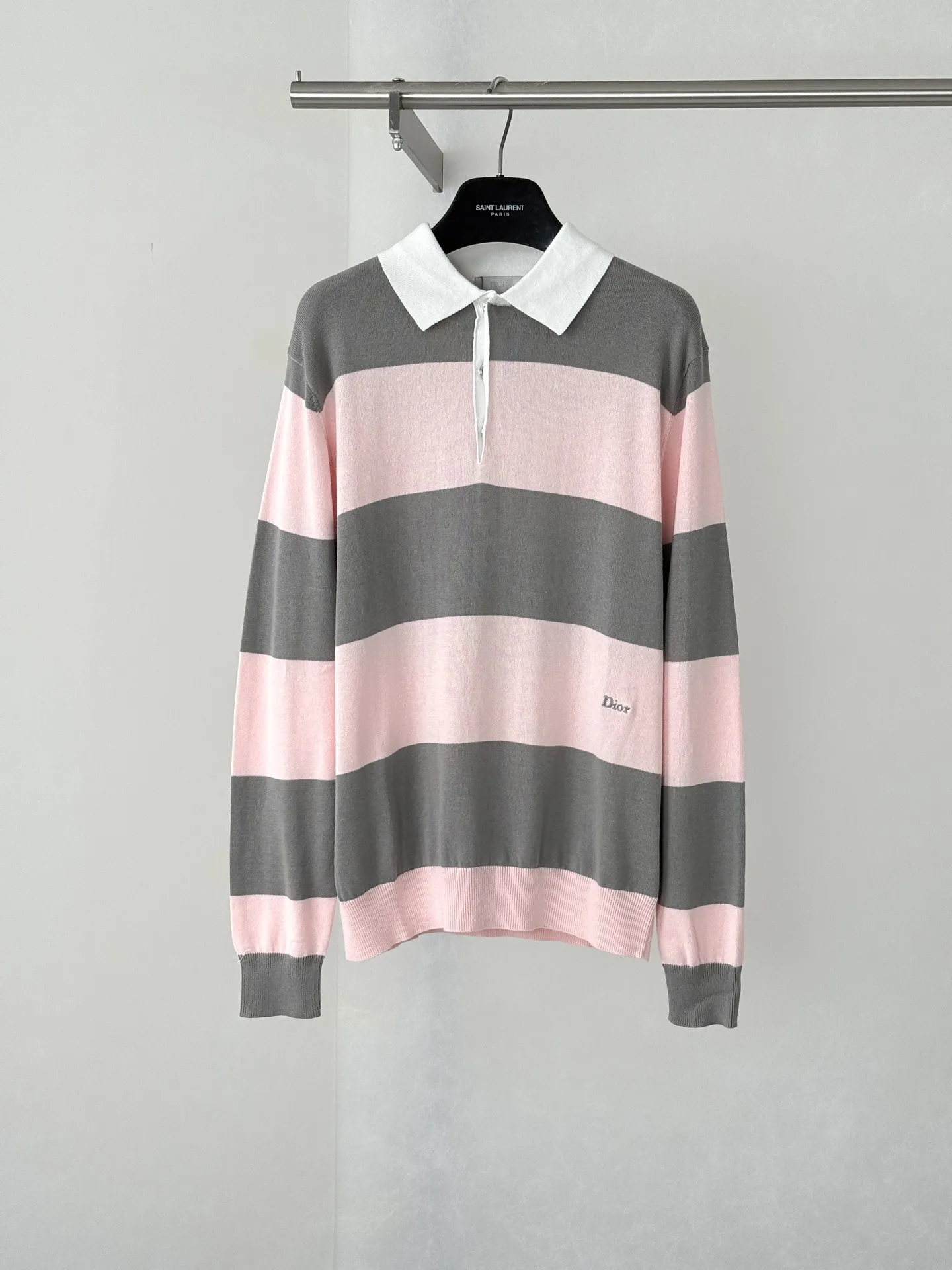 Striped Knit Long-Sleeve Polo Shirt D25523450
