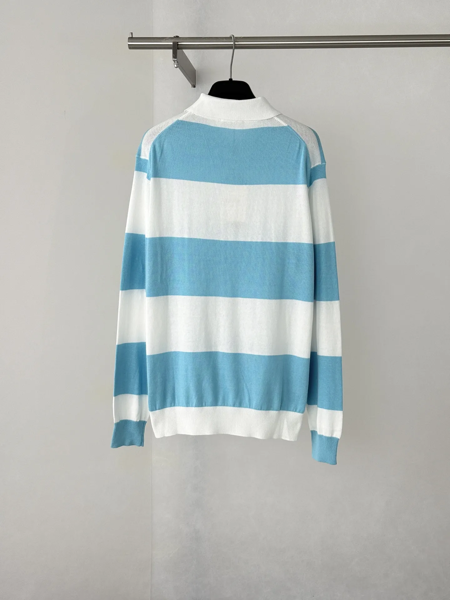 Striped Knit Long-Sleeve Polo Shirt D25523449 — view 2